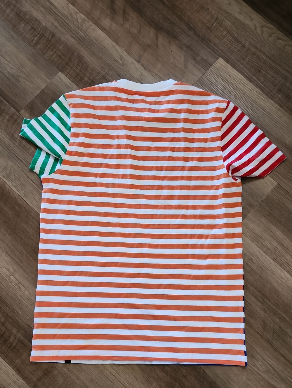 Piombo Blue & White Striped Tee with Red and Green Sleeves - Picture 3 of 5